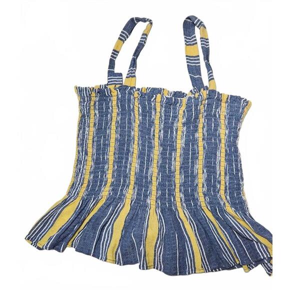 Socialite Boutique Women's Striped Button-Up Smocked Crop Tank Top Size Large - Picture 2 of 9